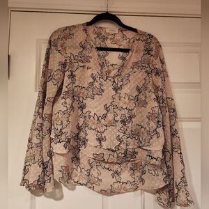 Floral long sleeve blouse with sheer bell sleeves